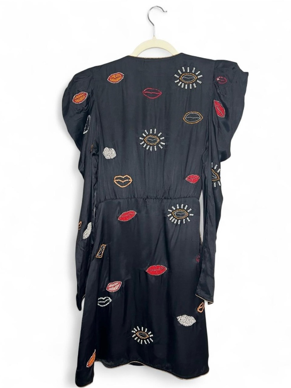 NWT FARM Rio Beaded Kisses wrap minidress in black - Picture 3 of 11